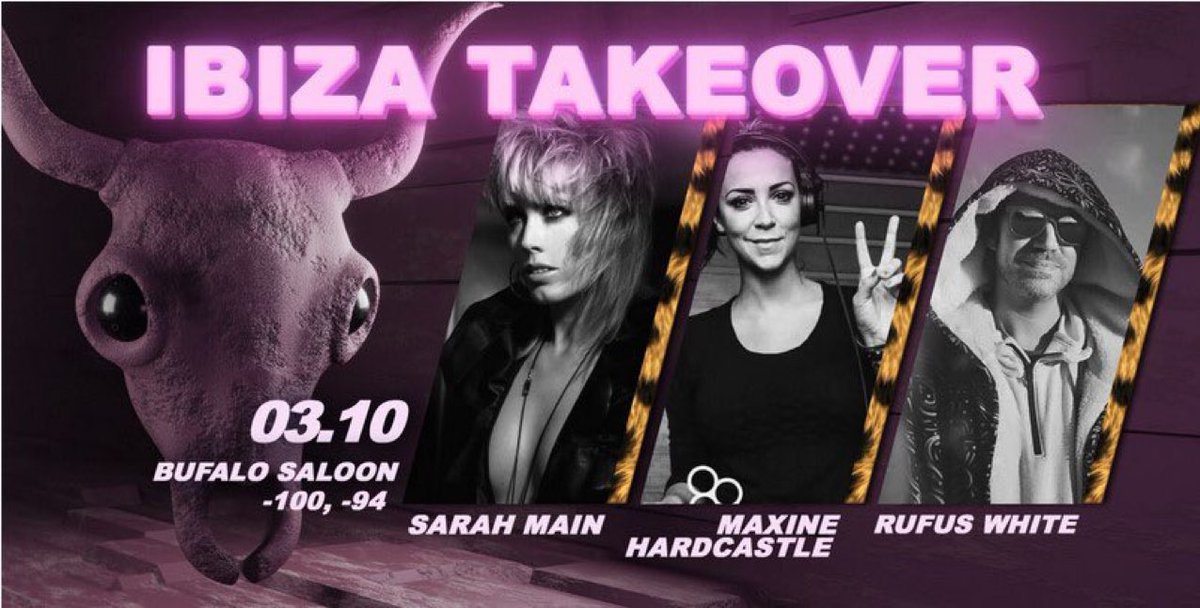 RufusWhite's tweet photo. Join me tonight for another night of awesome music, people and vibes as we bring #Ibiza to the metaverse! Join myself and the legends @Sarah_Main and Maxine Hardcastle in the @bufalomusic Saloon, @decentraland from 9pm UTC tonight! https://t.co/AEotBm5XRw