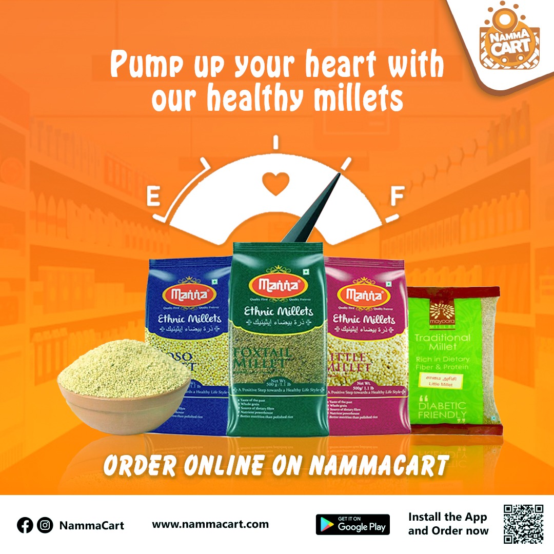 Looking for a heart-healthy option for your meals?

Look no further than Nammacart! Our selection of healthy millets is packed with nutrients and fiber to help you pump up your heart health. 

Order online today and see the benefits.

#hearthealth #hearthealthawarenessmonth