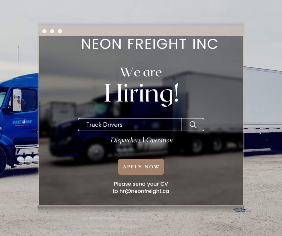 NeonFreightinc's tweet photo. Transportation Services in #Winnipeg #CANADA

We're Hiring #NeonFreight #Inc

Truck Drivers | Dispatchers | Operations

Please share your CV at hr@neonfreight.ca
call us at +1 (431)866 8533 or 204 560 6600

#NeonFreightInc #TruckingJobs #Canada #CanadaJobs #TruckingJobsCanada https://t.co/OK9dNLibU9