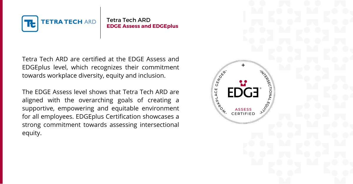 EDGE_CERT's tweet image. Tetra Tech ARD are certified at the EDGE Assess and EDGEplus level.

#EDGEAssess #EDGEplus #EDGECertification #GenderEquity #WorkplaceEquity #DEICertification #DEI #Diversity #Equity #Inclusion @TetraTech