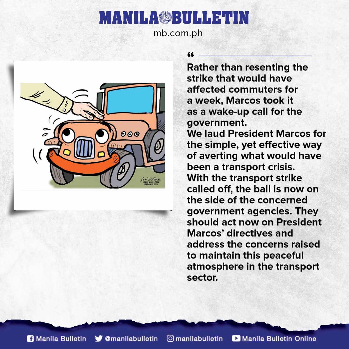 manilabulletin's tweet photo. Averting transport crisis, the PBBM way

READ: https://t.co/uAZyHSXeNw https://t.co/sNsnFxWxaS
