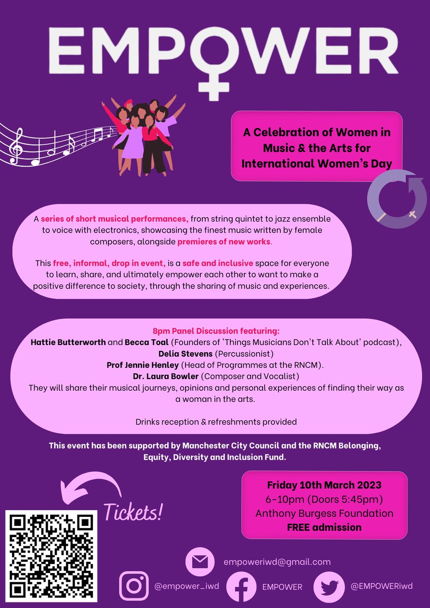 OneEdMusic's tweet photo. Check out this amazing event by our lovely @OneEducation colleague Hannah Seymour!  @EMPOWERiwd is all about celebrating women in music. Happening today, Fri 10 Mar, 6-10pm, @anthonyburgess. Admission is FREE. All details ⏬ https://t.co/7lwkbxkcOA