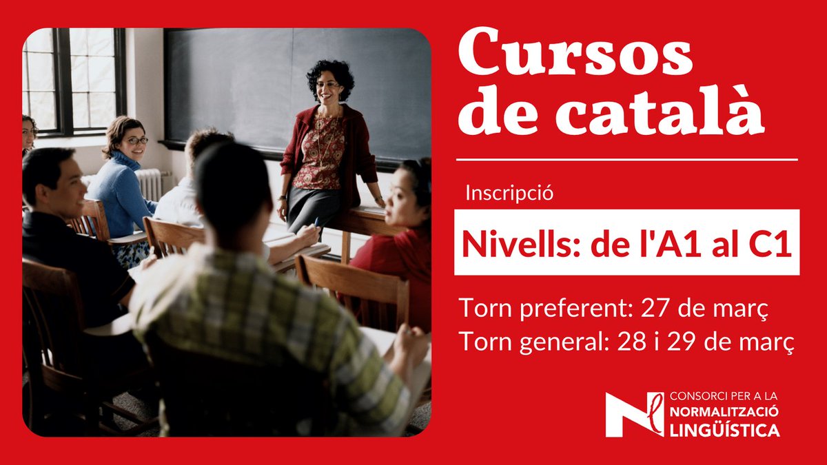 cpnlcat's tweet photo. ⚠️ Atenció!

📆 Dates d'inscripció als cursos del tercer trimestre del CPNL.

‍🎓 Torn preferent: 27 de març. Per a alumnes que han fet un curs els últims 12 mesos.
‍📝 Torn general: 28 i 29 de març. Per a la resta de públic.

Fes la inscripció a: https://t.co/UsCFFVv5Db https://t.co/k5KmH2z9MQ