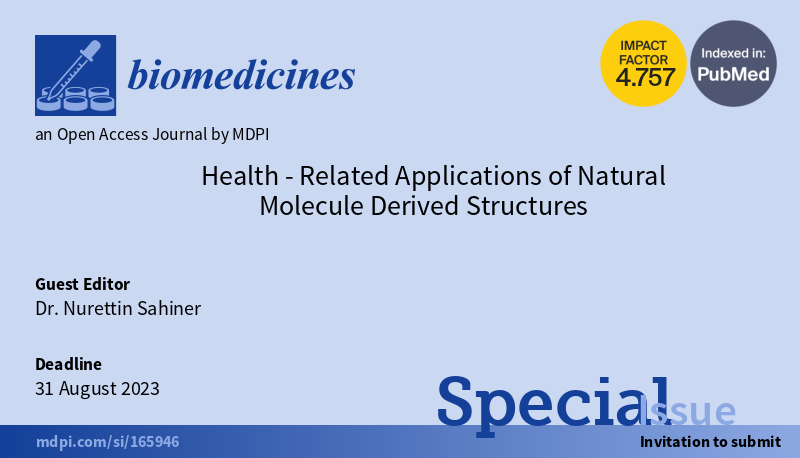 jemma_ai's tweet photo. We are pleased to announce a Special Issue entitled “Health-Related Applications of #Natural Molecule Derived Structures” to collect submissions of original research articles or review articles. See https://t.co/vODunucdDk… @Biomed_MDPI https://t.co/qjkIduFrwG