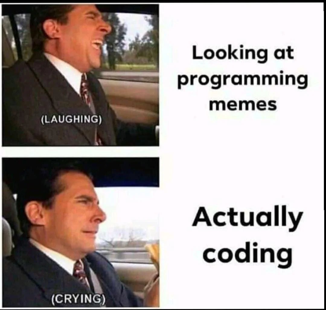 studytonight's tweet image. When you see coding memes vs when you actually start programming😅

#programminglife #coderhumor #expectationvsreality #codingmemes #programmingmeme #coding #programming
