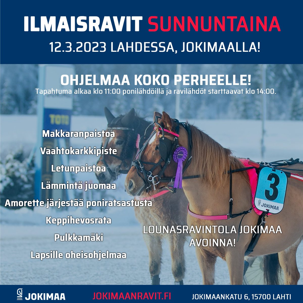 Jokimaa tarjoaa sunnuntain ilmaisraveissa lämpimän mehun ja vaahtokarkit! Grillimakkaran voi ostaa paistettuna hintaan 2,5€/kpl ja nuotiolla itse paistamista varten makkaran voi ostaa hintaan 1,5€/kpl. Muurinpohjaletut 3€/kpl. #ravit #jokimaanravit #lahti