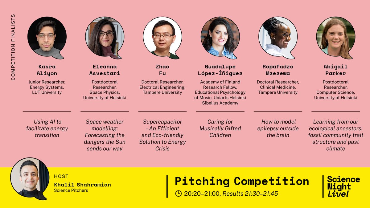 e2_tutkimus's tweet photo. Don't miss out on our Pitching Competition at @SciNightLIVE🌟 

🗣️6 finalists
⏲️3 minutes each
📝4 members of the jury

Get your ticket now to see who comes out on top: https://t.co/B7XHtaGRI3 #TalentBoost
@UniLUT @helsinkiuni @TampereUni @Taideyliopisto @HAAGAHELIAamk
@Heurekafi https://t.co/DbSMwFf9lV