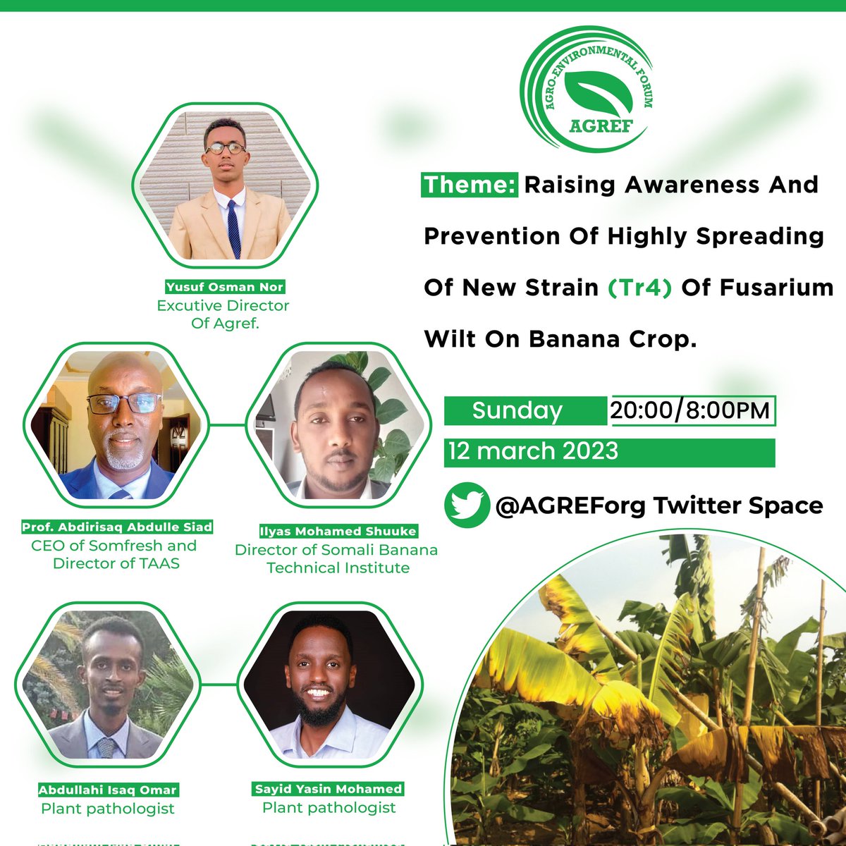 AGREForg's tweet photo. Madasha Beeraha iyo Degaanka ee AGREF waxay qabanaysaan online seminar ku saabsan sara u qaadida wacyiga iyo ka hortaga cudurka "Tropical race four" (TR4) oo ah mid aad u faafaya dhibaatana ku haya mooska.
📍Twitter Space @AGREForg
🗓 12 March 2023. Ka faa'idaysi wacan.
#AGREF https://t.co/VQGtRWkWol