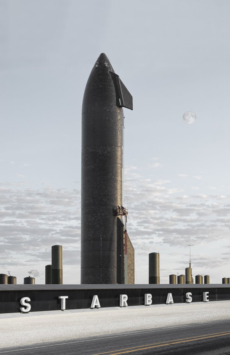 new artwork 'starbase II' shows the Starship spacecraft during the construction phase at the STARBASE, Boca Chica. #studiomichaelnajjar #starbase #starship #spacex