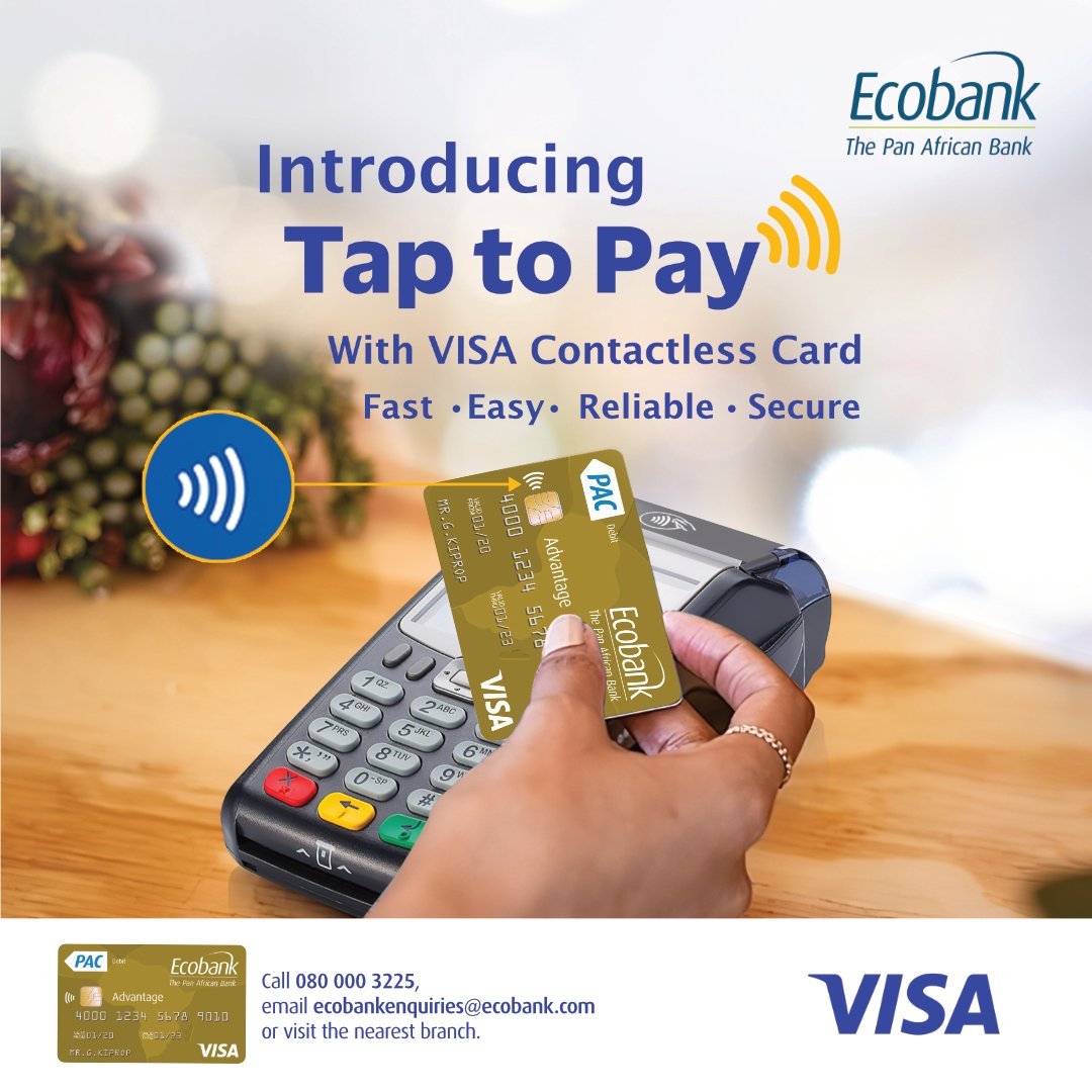 Say goodbye to cash and hello to convenience with the Ecobank Visa Contactless card. Simply tap and pay for your purchases in a flash. It's fast, easy, reliable, and secure. Upgrade your payment game today with an Ecobank card!
#Visa
#ContactlessPayment
#ThePanAfricanBank