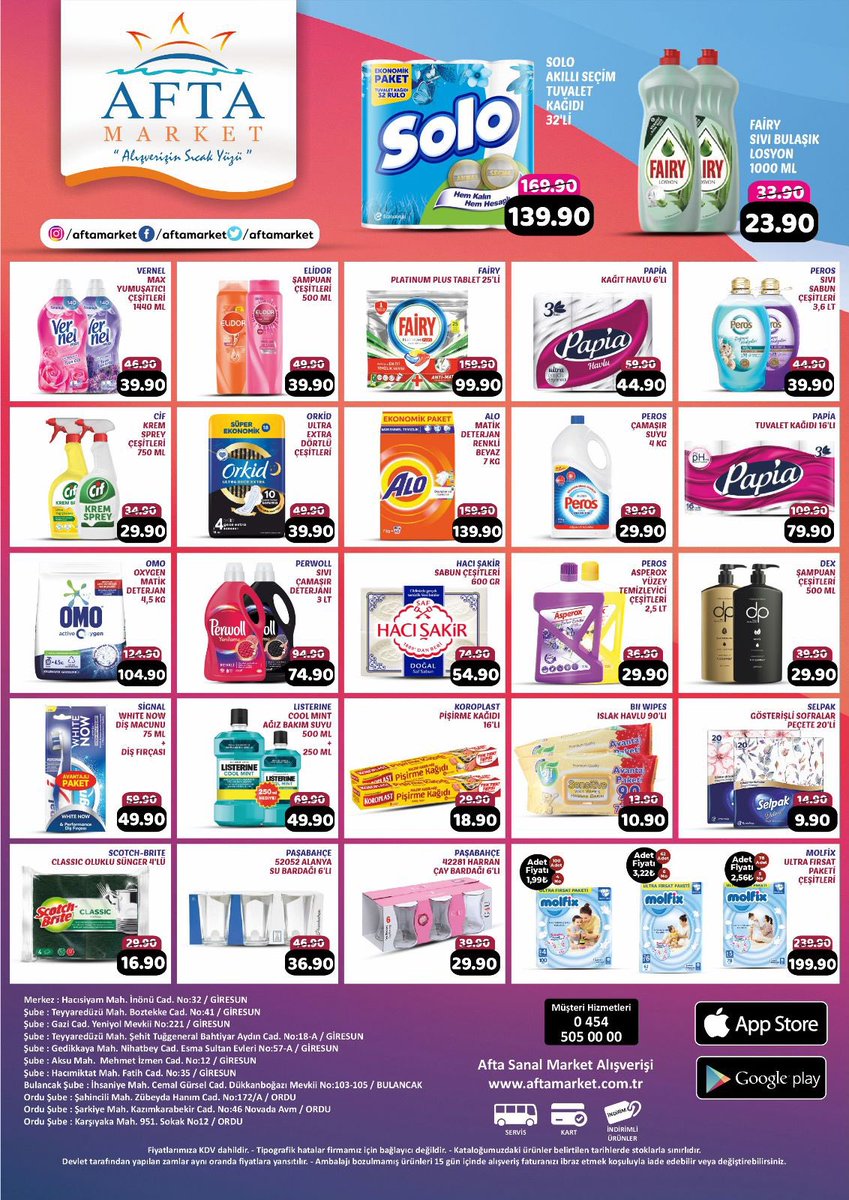 AftaMarket's tweet photo. 10-16 Mart 2023 indirimleri sizleri bekliyor. 🛒 / online alışveriş ➡️ https://t.co/07K2N8Bg97 veya App Store, Play Store’dan uygulamamızı indirerek sipariş oluşturabilirsiniz. 📱#aftamarket #market #sanalmarket #onlinemarketing #giresun #ordu #giresunmarket https://t.co/esEL4wx0Qf