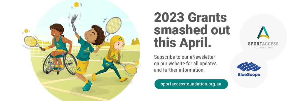 Grant applications will open in April. Spread the word and subscribe to our emails via: sportaccessfoundation.org.au/get-involved/e… @BlueScope @Compeat_Perf