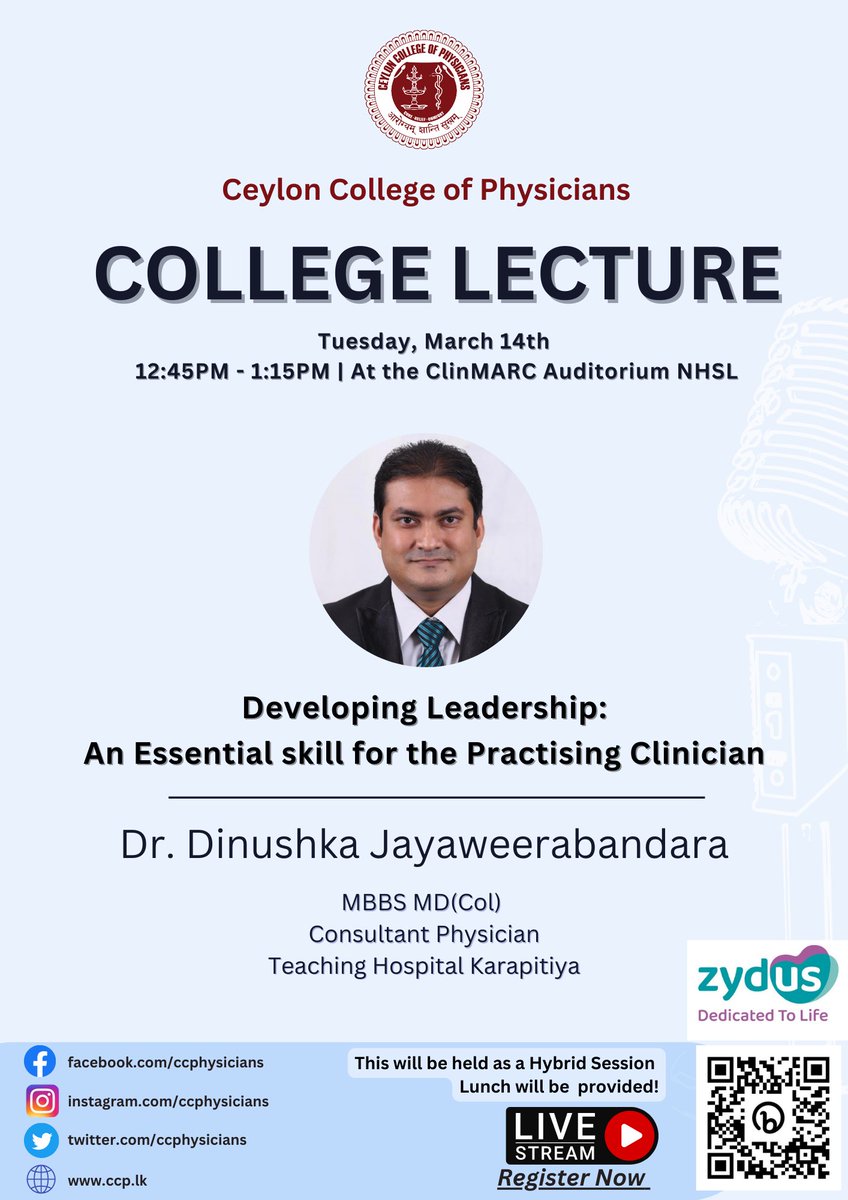 ccphysicians's tweet photo. 📣 The College Lecture for the month of March will take place on the 14th of March, 2023 from 12.30 to 1.00pm at  the ClinMARC Auditorium, NHSL. 

If you wish to join us virtually, you can join using the following registration link: https://t.co/66VlyC5HnZ https://t.co/6VyuZHK2AY