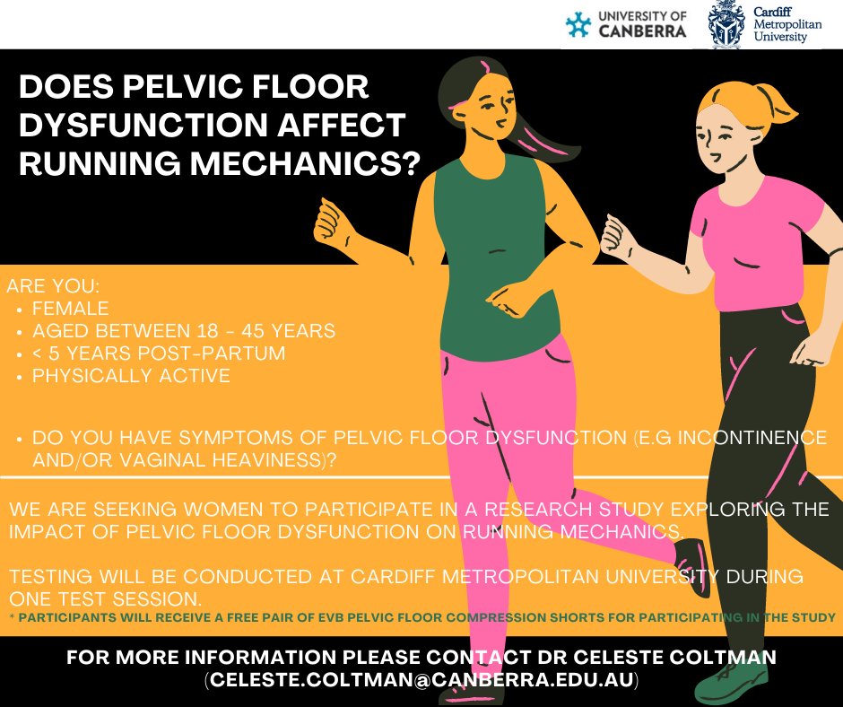 **Seeking Participants for a New Research Study at <a href="/cardiffmet/">Cardiff Metropolitan University</a> in collaboration with <a href="/IzzyMoorePhD/">Dr Izzy Moore</a> <a href="/ABSPhysio/">Gráinne Donnelly</a>** 
Our study aims to examine the running biomechanics of postpartum women with and without symptoms of pelvic floor dysfunction. More details in thread.