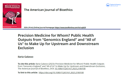ilagalasso's tweet photo. Over the moon as my paper on #PrecisionMedicine and #Equity has been published on nothing less than @bioethics_net (#AJOB)!
It problematizes benefits distribution and the limits of the current “diversity and inclusion” efforts.
Full text here:
https://t.co/AW2aiGNfsq https://t.co/BsvqXeuwXn