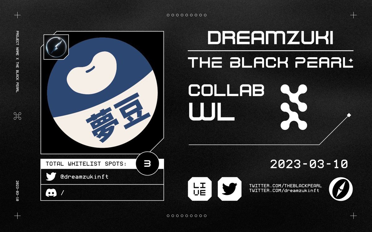 𝗧𝗕𝗣 𝘅 𝗗𝗿𝗲𝗮𝗺𝘇𝘂𝗸𝗶

✔️𝗗𝗿𝗲𝗮𝗺𝘇𝘂𝗸𝗶 𝗪𝗟 𝘅 𝟯

● Follow <a href="/dreamzukinft/">Dreamzuki 夢豆</a> + <a href="/TBPGiveaways/">The Black Pearl ⚫ | TBP Giveaways</a> + <a href="/TheBlackPear1_/">The Black Pearl ⚫ | TBP Official</a>
● Like + RT + Tag 3 friends

24H