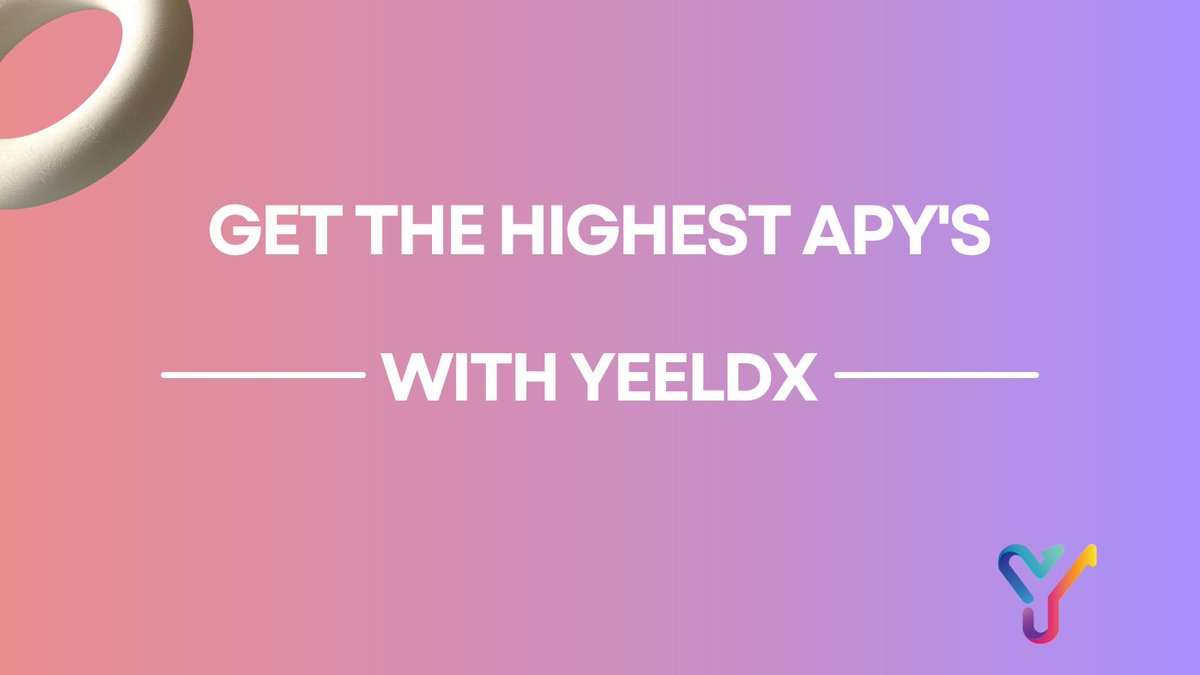 yeeldx's tweet photo. Worried about APYs 🤔

Yeeldx is building to get the highest APYs of your investment.🧐

Join our community for early access⬇️

https://t.co/PF37jpk7hE

#web3community #DeFi #Staking #Crypto #token https://t.co/UMKQa2g5wW