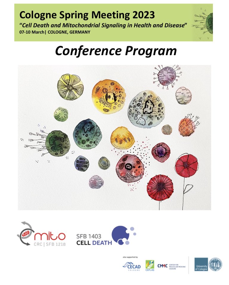 Last day of #CologneSpringMeeting2023! Inspiring talks on #mitochondria and #celldeath research organized by #crc1218 #sfb1403. Spring hasn’t showed up but at least my art for the poster is colorful 🌷🌼🦠