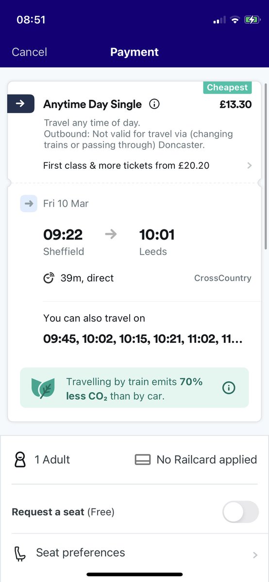 Elliot80167824's tweet photo. @EastMidRailway Can I travel to Leeds from Sheffield on this train then ? https://t.co/Kdj3HMYC4o