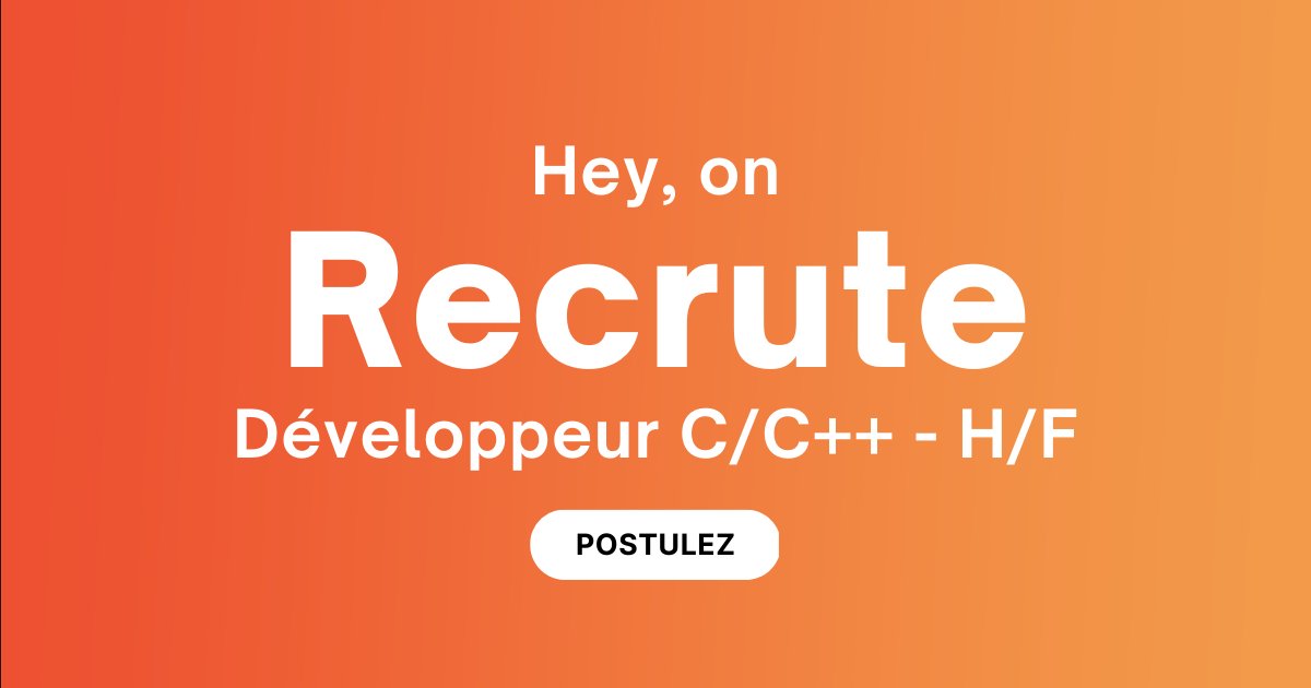 apizee's tweet image. 📢 Nous recherchons un Développeur C/C++ (H/F)

• Tu es passionné(e) par le développement ?
• Tu as une bonne maîtrise du langage C ?
• Tu as une expérience en développement médias ?

Viens nous rejoindre 👉 swll.to/TXZt1o

#job #développeur #WorkInLannion