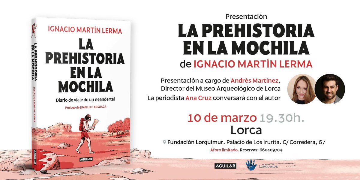 Pues que esta tarde a las 19,30 voy a echar un rato estupendo con <a href="/I_MartinLerma/">Ignacio Martín Lerma</a> en <a href="/FLorquimur/">Fundación Lorquimur</a> para hablar de su libro #laprehistoriaenlamochila  Todavía estáis a tiempo de reservar!