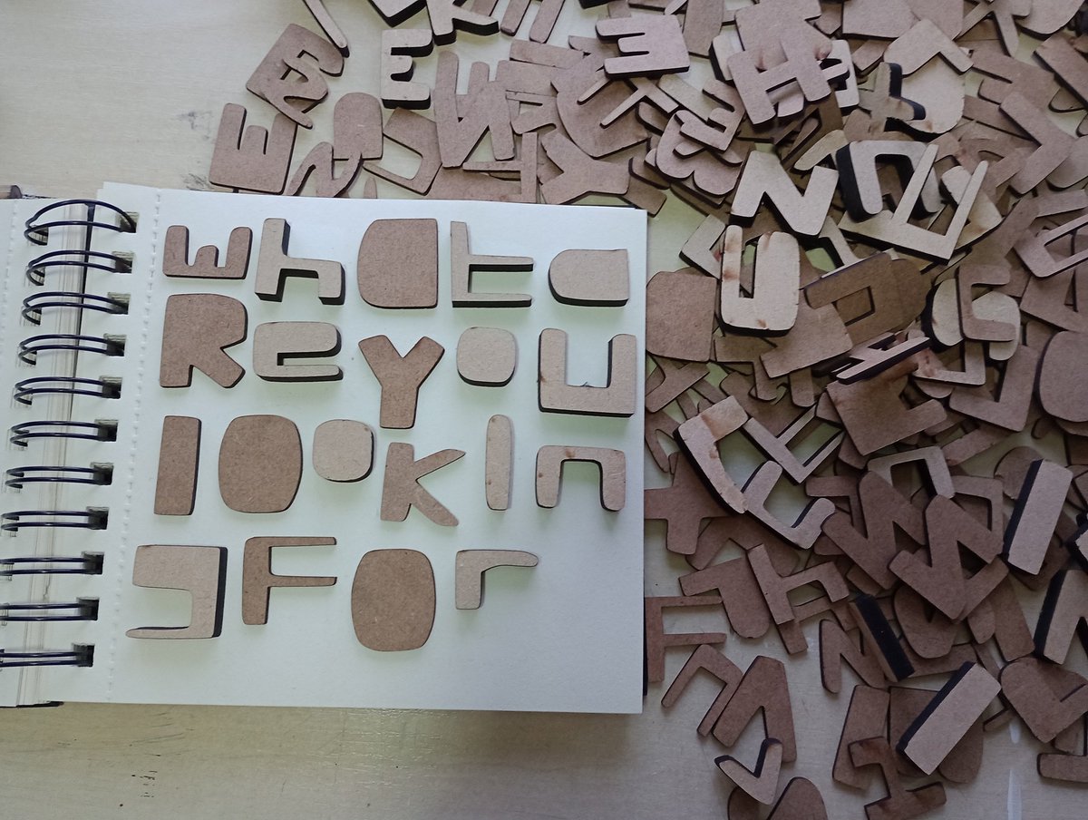 DrAbbieCairns's tweet photo. What are you looking for
#TextArt #Text #art #font #ACcomplete4 #smallscale #studio #artstudio #workinprogress #woodenletters #lasercut
#lasercutletters #WhatAreYouLookingFor #question
#CreativeColchester #ColchesterArtist #essexartist #EmergingArtist #AbbieCairns https://t.co/DqpTdqcuZV