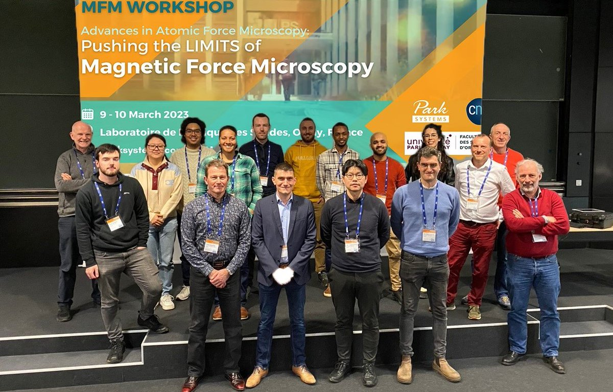 Park_Systems's tweet photo. Greetings from the #MFM Workshop at @UnivParisSaclay! Thank you to all speakers for great talks rounded up by a live demo with the new Magnetic Field Generator from @CAYLAR_SAS and Park Systems! 

More on Magnetic Force Microscopy and its application: https://t.co/OhF0f4VCw6 https://t.co/IOlqRFNDf0