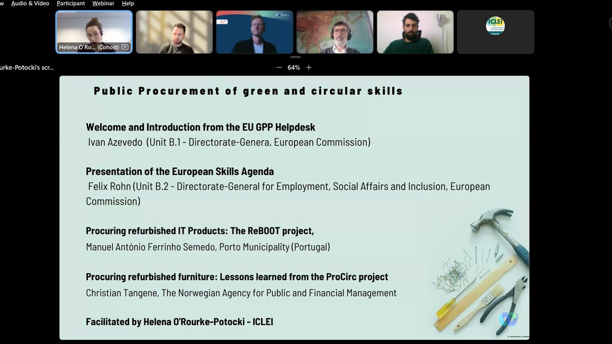 Asistiendo al webinario "Public Procurement of Green and Circular Skills" <a href="/ICLEI/">ICLEI</a> .