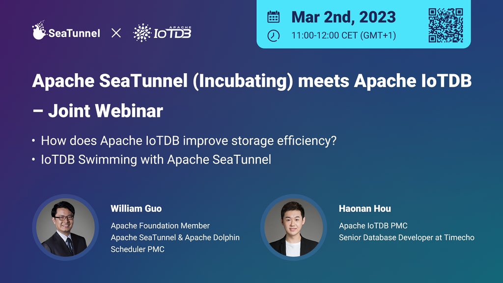 Apache IoTDB is a high-performance time-series Database and Apache SeaTunnel(incub.) is a high-performance multi-data source synchronization tool. 
What will happen when these 2 high-performance tools meet together? Welcome to join our online meetup in Germany!