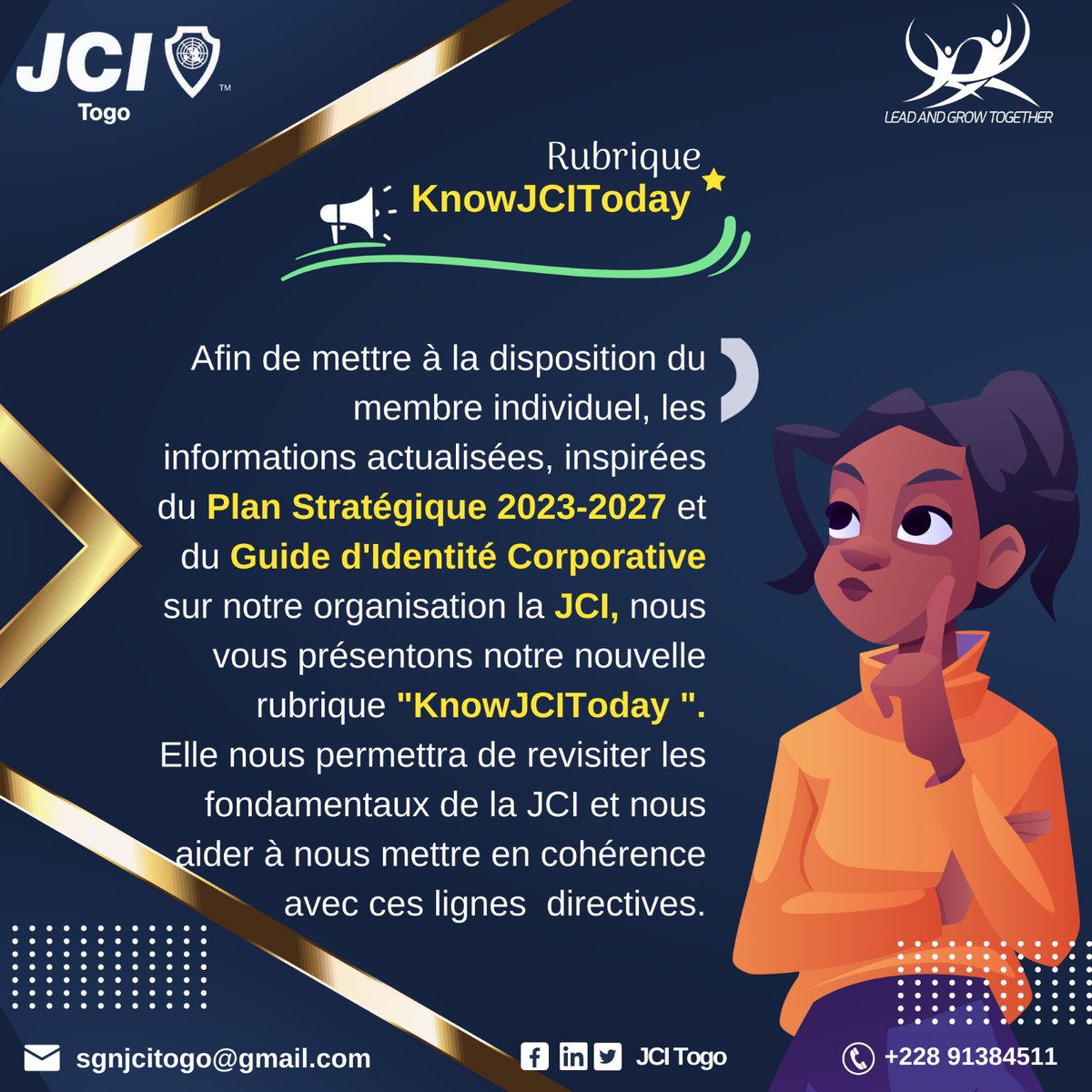 JCITogo's tweet photo. 🔵⚪ 𝐑𝐮𝐛𝐫𝐢𝐪𝐮𝐞 "𝐊𝐧𝐨𝐰𝐉𝐂𝐈𝐓𝐨𝐝𝐚𝐲 "
Afin de mettre à la disposition du membre, les informations actualisées, inspirées du Plan Stratégique 2023-2027 et du Guide d'Identité Corporative  JCI, nous vous présentons notre nouvelle rubrique: 𝐊𝐧𝐨𝐰𝐉𝐂𝐈𝐓𝐨𝐝𝐚𝐲��️ https://t.co/x3ler3Xjs0