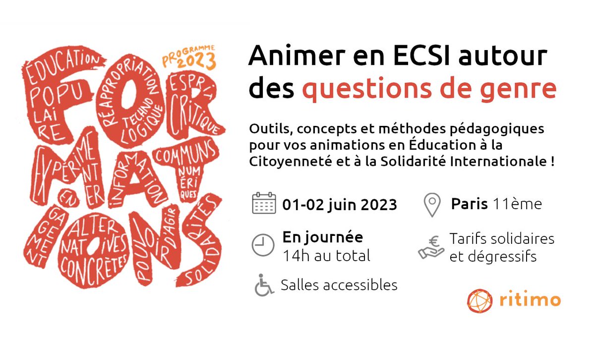 Comment déconstruire nos biais en #éducation à la #citoyenneté et à la #solidaritéinternationale ?

👩‍🏫 👨‍🏫 Vous êtes dans l' #enseignement, #education  animatrice.teur  #associations ? Venez découvrir notre #formation !

Tous les détails ici 👉 ritimo.org/Animer-en-ECSI…