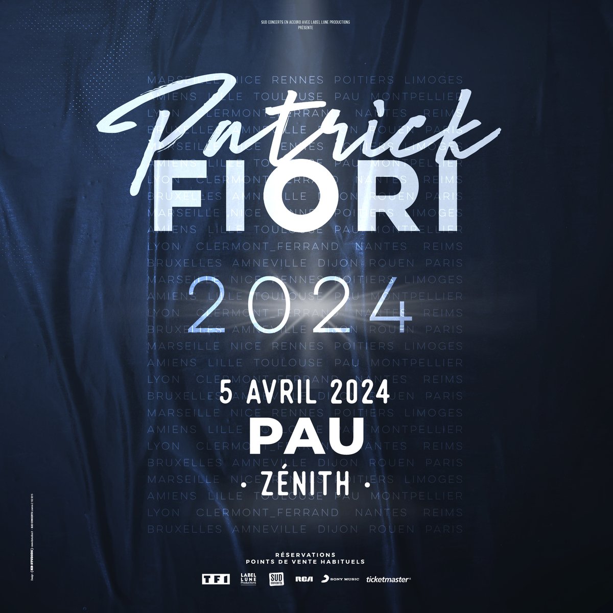 #patrickfiori c'est le 5 avril 2024 au Zénith de Pau et le 6 avril 2024 au Zénith de Toulouse ! Ouverture de la Billetterie Lundi ! Zénith de Pau : spectacles.bleucitron.net/evenement/patr… Zénith de Toulouse : spectacles.bleucitron.net/reserver/patri…