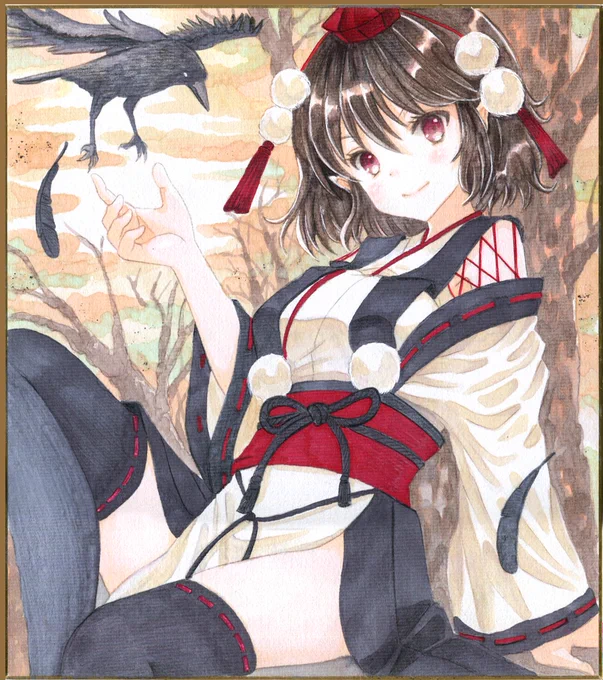 今週のアナログ絵の成果2天狗装束のあやや2枚と赤マフラーあやや描きました! 
