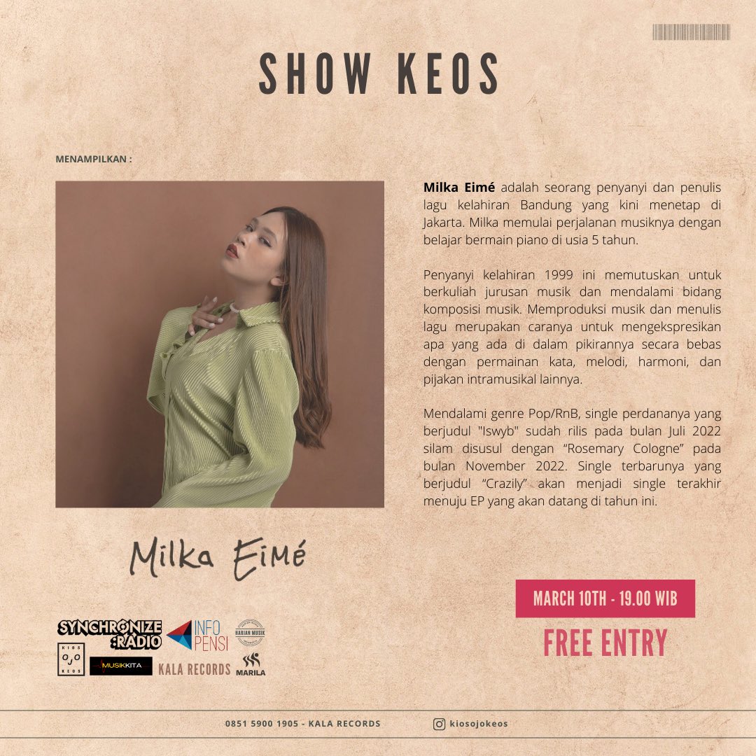 adrianwst_'s tweet photo. Show Keos! Sebuah pertunjukan untuk dua musisi independen, Adrian Setiawan dan Milka Eimé. Bertempat di @kiosojokeos. Akan menampilkan karya dari Adrian dan Milka termasuk lagu mereka yang baru dirilis pekan lalu.

Free Entry! https://t.co/GBawPs1eCQ