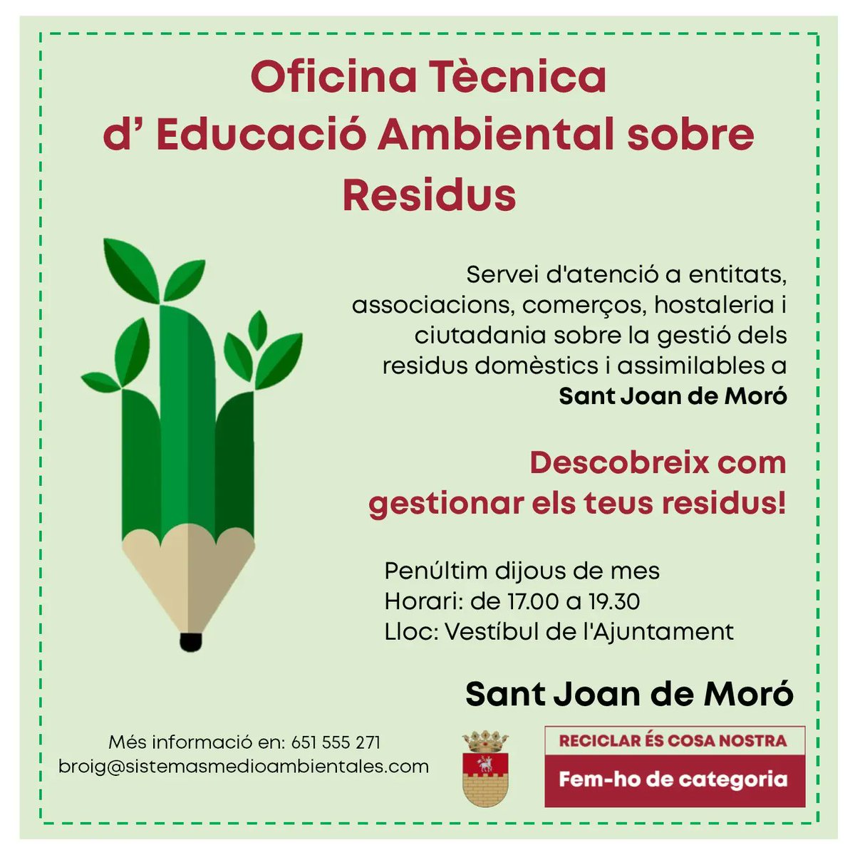 rdecategoria's tweet photo. ♻️ Els nostres municipis ens cedeixen espais per poder atendre periòdicament a la ciutadania i resoldre els dubtes i consultes sobre residus. 
Una gran forma de donar a conèixer el projecte i posar en valor la nostra feina . 
De moment ens podeu trobar a #Santjoandemoro i #Tales https://t.co/PKX5COGQ5P