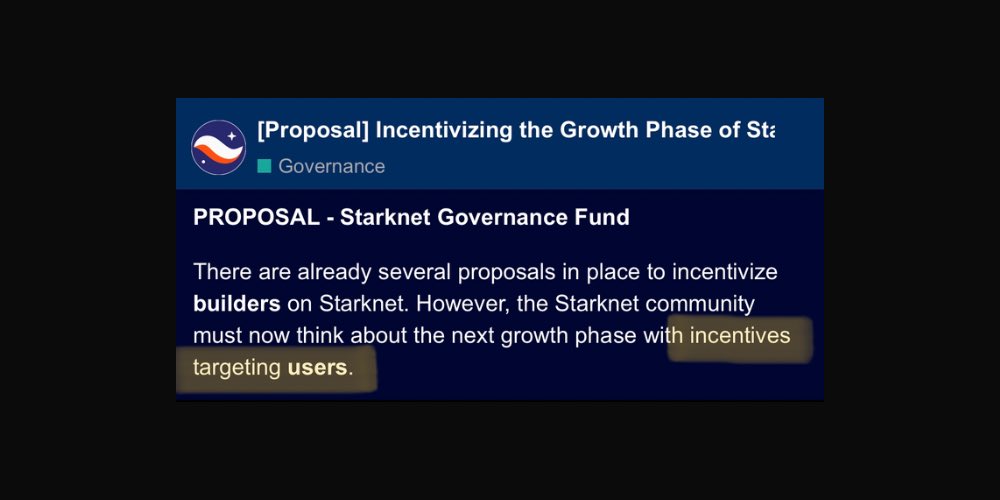 StarkNet Incentives Program! ✨

<a href="/davgarai/">DG</a>, the founder of <a href="/nostrafinance/">Nostra</a> has made a governance proposal to launch an incentives program using the $STRK token on StarkNet to target end users. 

If interested, support the proposal with your likes on community.starknet.io/t/proposal-inc…