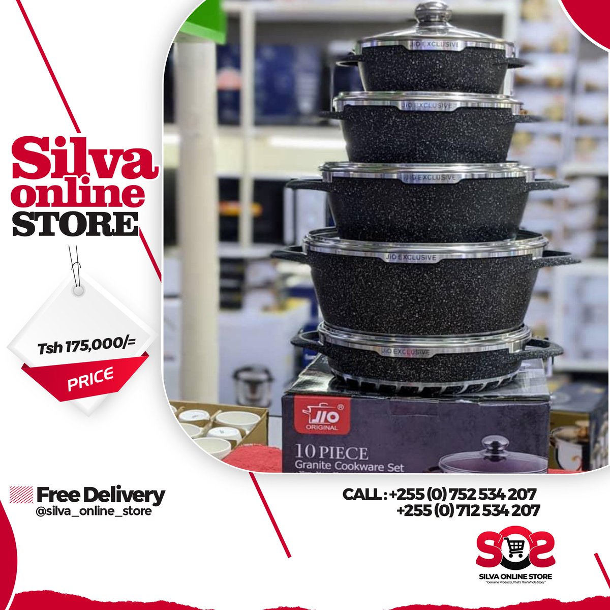 _SoSLLC's tweet photo. JiO Exclusive 10pcs Cookware Set 5 cooking pot (3.0kg,2.0kg,1.5kg, 1.0kg &amp; 0.5kg) for Tsh. 175,000/= only.

Place your order now!
~
Call/Whatsapp: 0752 534 207 or 0712 534 207

Free delivery in DSM and pay on delivery.

#silvaonlinestore #genuineproducts #jioexclusive #diecasting https://t.co/hnFvz6vcMZ