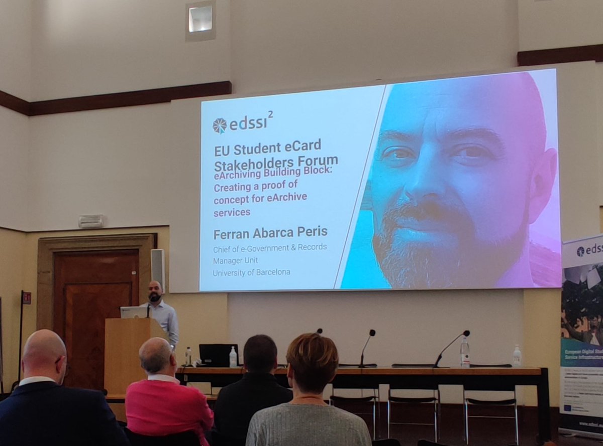 oae_UB's tweet photo. 🌐Avui segona i última jornada del Forum #EDSSI, amb una interessant debat al voltant de la #SignaturaElectrònica, #eArchive i la #EUStudentCard.

🗣️Intervé el nostre company @Ferranabarca: 
⚙️'eArchiving Building Block: Creating a Proof of concept for eArchive services'
🧵👇 https://t.co/qMVnghkYJL