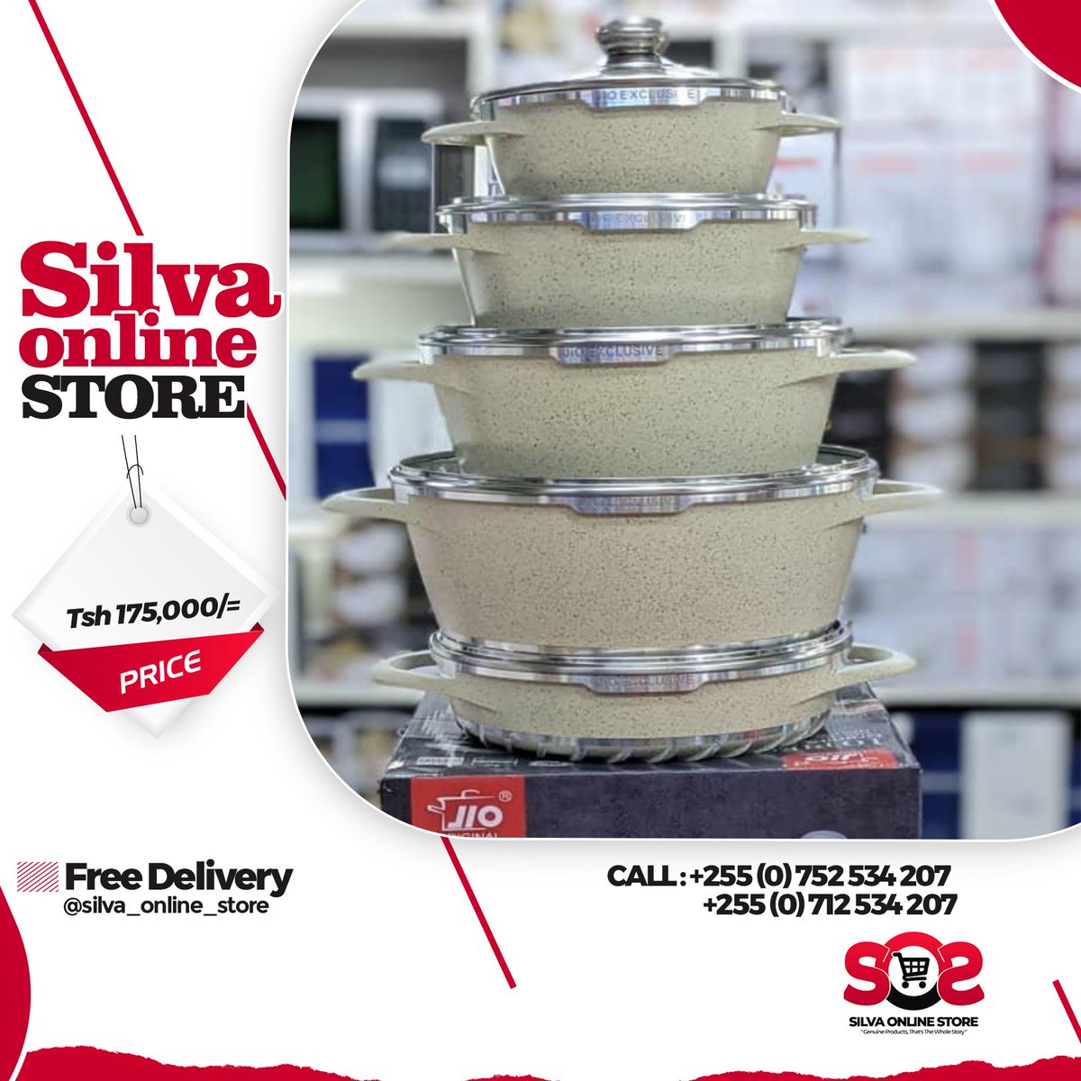 _SoSLLC's tweet photo. JiO Exclusive 10pcs Cookware Set 5 cooking pot (3.0kg,2.0kg,1.5kg, 1.0kg &amp; 0.5kg) for Tsh. 175,000/= only.

Place your order now!
~
Call/Whatsapp: 0752 534 207 or 0712 534 207

Free delivery in DSM and pay on delivery.

#silvaonlinestore #genuineproducts #jioexclusive #diecasting https://t.co/hnFvz6vcMZ