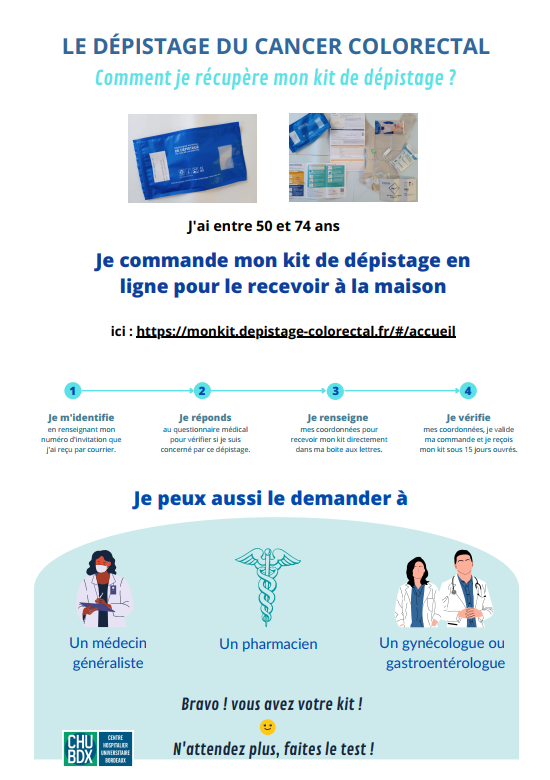 CHUBordeaux's tweet photo. [#MARSBLEU] De nouvelles modalités pour récupérer le kit de #dépistage du #cancercolorectal !

Bravo ! Vous avez votre kit ! N’attendez plus, faites le test !

On vous explique tout ➡️ https://t.co/6U3pMwEf6Q

#santé #PREVENONSLECANCERCOLORECTAL

Voir la démarche ⤵️ https://t.co/C6zjXvU4ZU