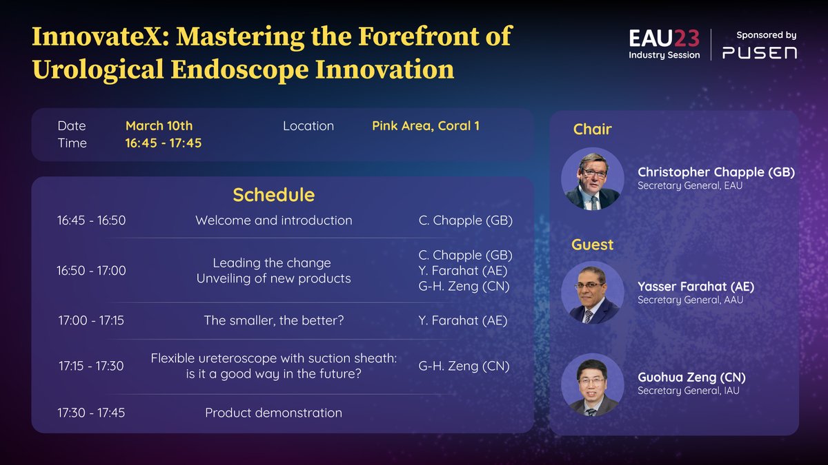 PusenMedical's tweet photo. #EAU23 starts today and we’re all set! Our “InnovateX” workshop starts at 16:45 in Pink Area, Coral 1. Come and get a first look at our latest urological solutions! Before this you’re welcome to stop by booth D05, check out what we’ve brought at EAU23. See you there! https://t.co/pw0jGN3cna