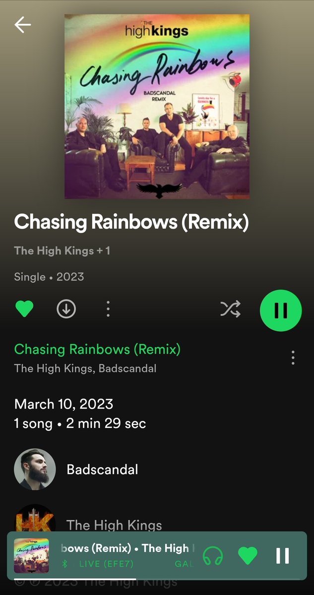 Awesome remix !!❤️‍🔥❤️‍🔥🌈 🌈
Absolutely smashed it again!!!💥 @Badscandal 
@TheHighKings @glenofthepower 
#chasingrainbows 
spotify.link/Nre1vIdd3xb