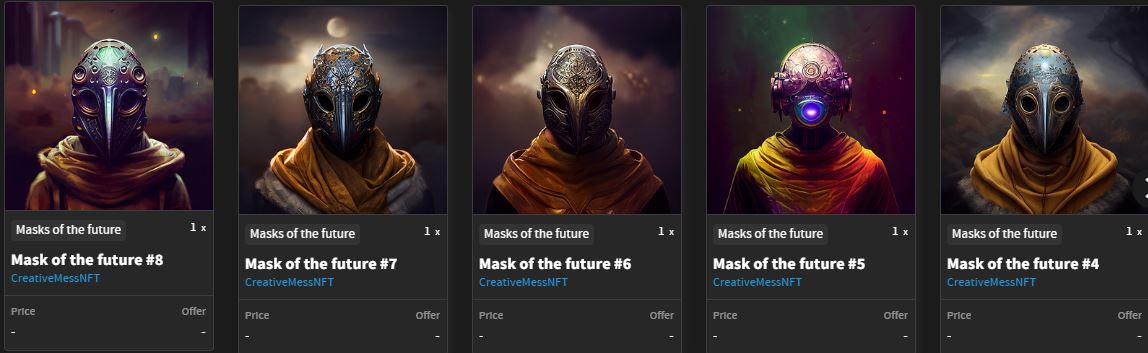 CreativeMessNFT's tweet photo. 6 more Masks of the future added to the collection and 4 more Captivating Landscapes added.
All on OBJKT, #tezosart #cleanft
https://t.co/YfW5R43pRX https://t.co/jV1zoV1gWQ