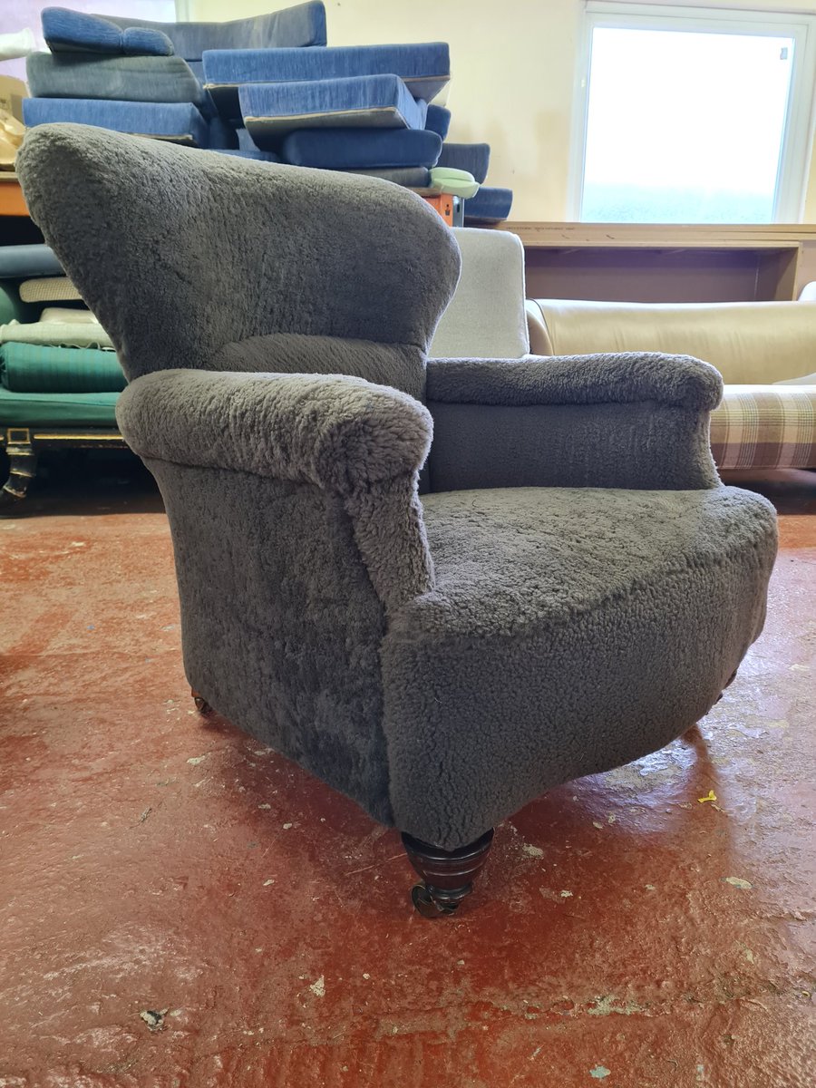 Designerworksho's tweet image. On a snowy day like today, this chair we've upholstered in shearling looks very cosy and inviting!

#shearling #antiques #upholstery #chair #restoration #madeinengland #nottingham #designerworkshop