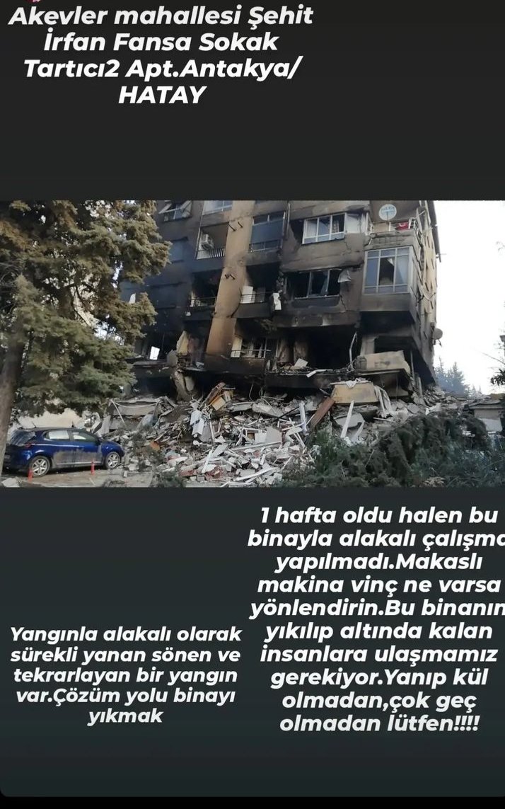parsovaibrahim's tweet photo. @MailAYDIN2 @Fullyaozturk Resmen katilin reklamını yapıyor sayın @Fullyaozturk bakınız paylaştığım fotoğraf ta Tartıcı 2 apartmanı var. Altında Merkez Market. Bu binadan 60 ceset çıktı. Ve birçok ceset yanarak kül oldu. Bunların vebali olan birinin reklamını nasıl yaparsınız. https://t.co/CYZWkcXsf3