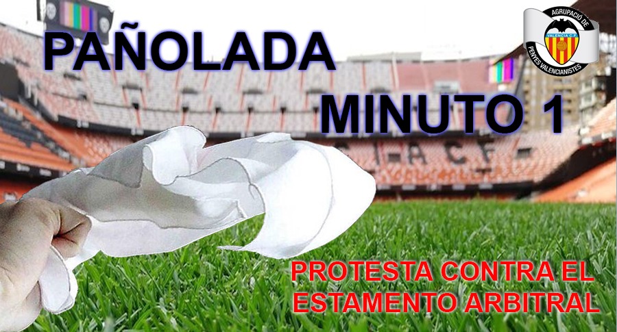 Animamos a todo el valencianismo a “obsequiar” con una inolvidable y multitudinaria pañolada al estamento arbitral tras el pitido inicial, por sus errores continuados en contra de nuestro VCF.🗣️ ¡¡¡BASTA YA!!!