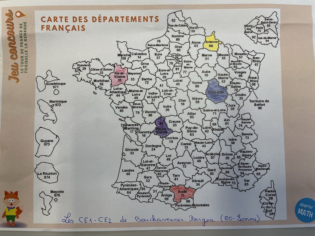 slmf76's tweet photo. Les CE1 CE2 de Bouchavesnes Bergen dans la Somme remercient Foxibulle la renarde et Adaptiv’math pour les problèmes envoyés lors de la semaine des maths. Nous avons bien aimé. #adaptivmath #semainedesmaths https://t.co/UUIIJd8bm2