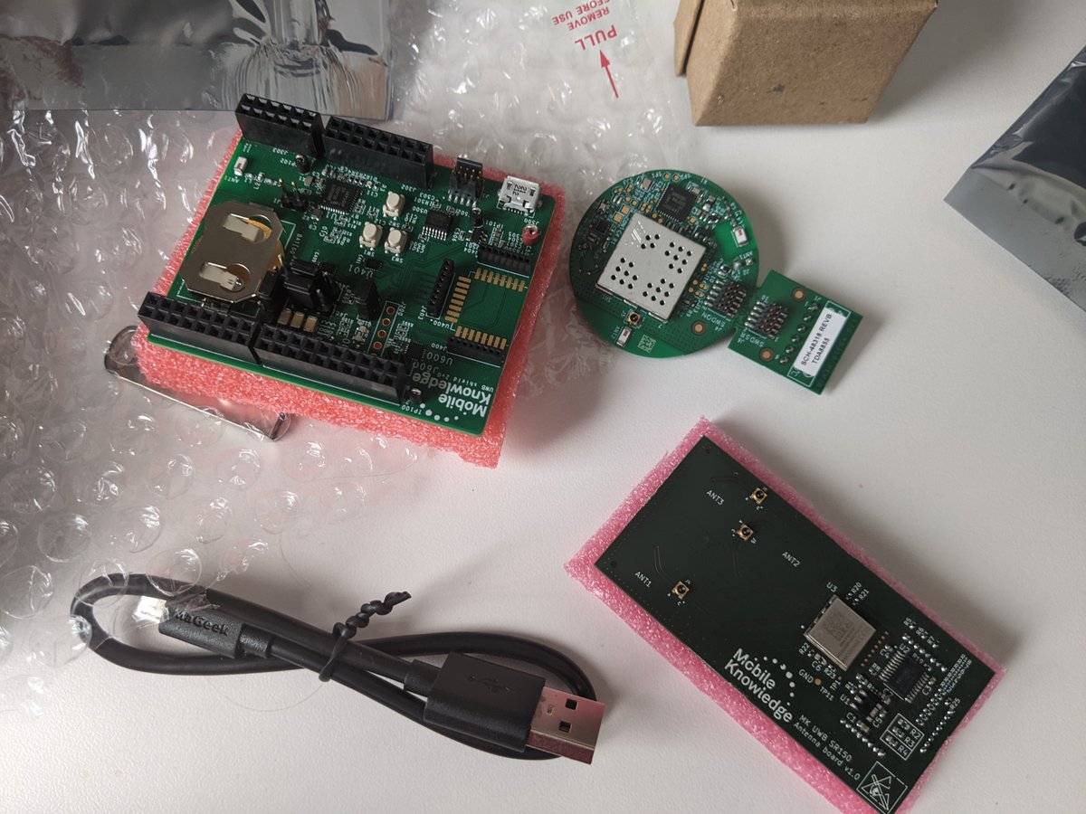 EimanKanjo's tweet photo. New toy just arrived #UWB kit  with the hope it will provide higher precision, speed, and #lowpower consumption. #IoT #PervasiveComputing #SmartTransport #SmartMobility #SmartCities #WirelessCommunications https://t.co/0cMeIwiaSk