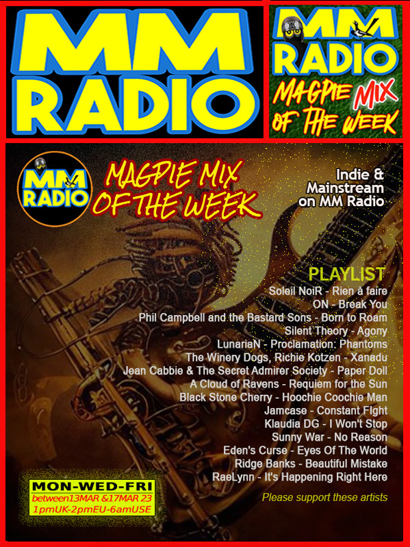 MDpod_hub's tweet image. MAGPIE MIX OF THE WEEK
👉 mm-radio.com
@JeanCabbie @webimagineserv2 @webimagineserv @LunariaNtheBand @SilentTheory1 @ACloudOfRavens @acloudofravens @ShamelessPR_ @ON @onbandoffical @edenscurse @rockthealphabet
@dorner_martina @JJKaneRadio @rockthealphabet @SteveInglis8