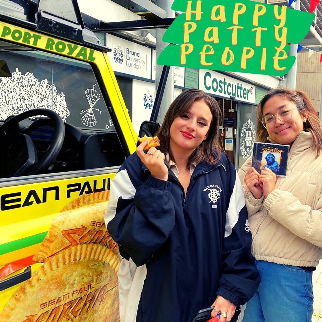 Happy Patty People! These two students at Brunel University are two very happy people! One enjoying a delicious Port Royal Patty and one about to listen to Sean Paul's wicked new album Scorcha! ⁠
⁠
Look out for The Port Royal Patty, coming soon to an event near you! ⁠
⁠
…